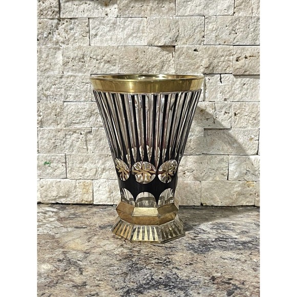 Vintage Crystal Red And‎ Gold Embossed Thumb Print Vase - Picture 1 of 4